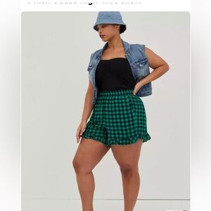 Torrid Green and Black gingham Shorts with ruffle trim